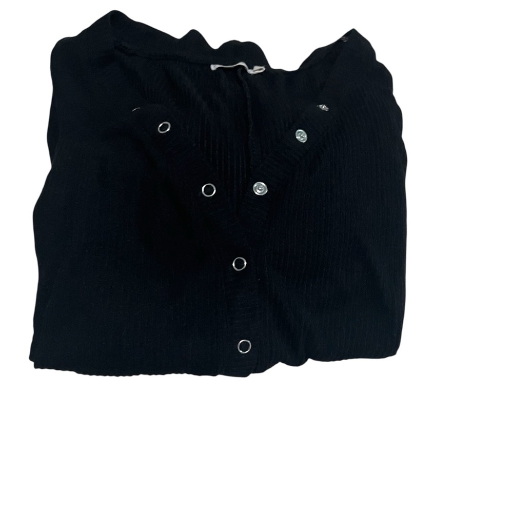 Black Ribbed Button-Up Full Bodysuit